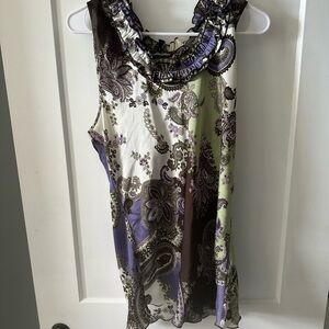 Signature by Larry Levine Purple and Brown Paisley XL Blouse